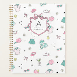 Agenda Pink Pickleball Preppy Monogram Print