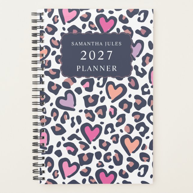 Agenda Pink Purple Heart Leopard Valentines Day Pattern (Frente)