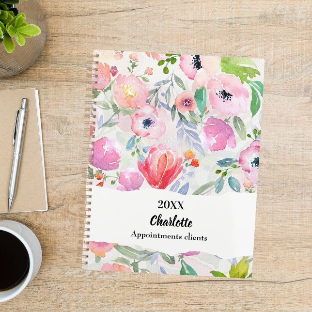 Agenda Pink purple watercolored flowers 2026 (Criador carregado)