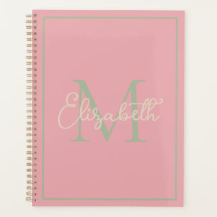 Agenda Pink Sage Green e Cream Monogramas