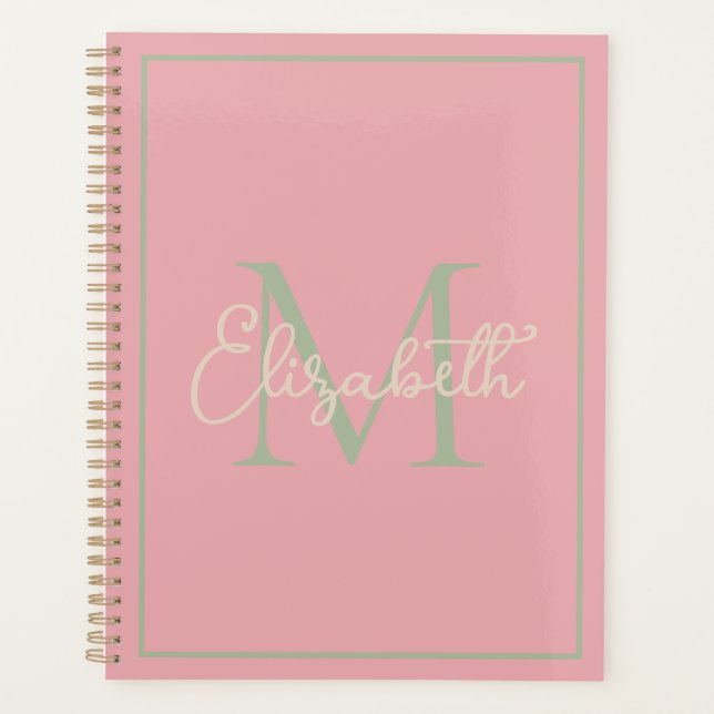 Agenda Pink Sage Green e Cream Monogramas (Frente)