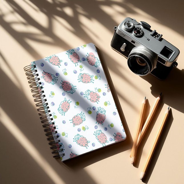Agenda Pink Sheep with Flowers & Berries - Cute Pattern (Criador carregado)