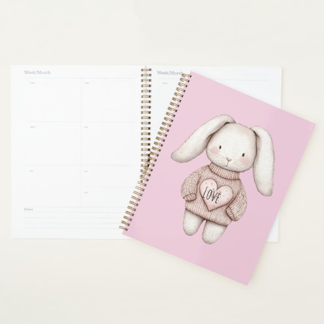 Agenda Pink Sweet Cute Bunny Pink Sweater Heart (Exibição)