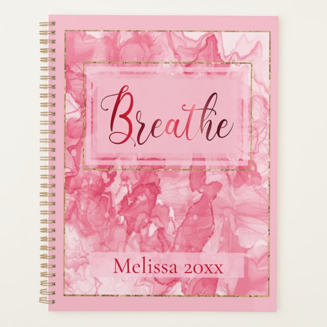 Agenda Pink Swirl de Nome Personalizado e Dourado Planeja (Frente)