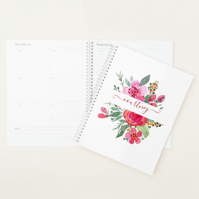 Agenda Pink watercolor floral personalizado (Exibição)