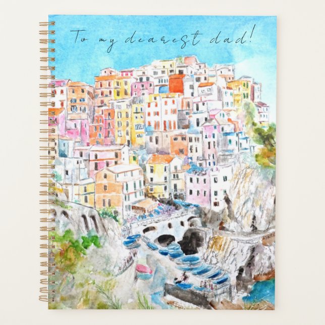 Agenda pintado à mão Itália Cinque Terre aquarela Artes (Frente)