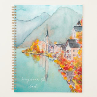 Agenda pintado manualmente Hallstatt na cor d'água do out
