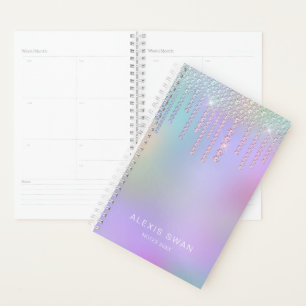 Agenda Pintinho elegante, cor-de-rosa e diamantes azuis
