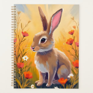 Agenda Pintura Animal Campo Floral Coelho Marrom