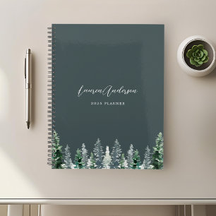 Agenda Pintura aquarela de pinheiros na cor sage escuro 2