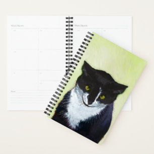 Agenda Pintura de Gato Tuxedo - Arte de Gato Original Cus