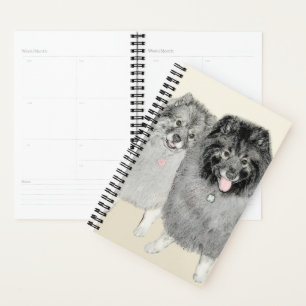 Agenda Pintura de Keeshond, Mãe e Filho - Arte Original d