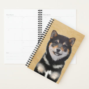 Agenda Pintura de Shiba Inu (Preto e Latão) - Arte Canina