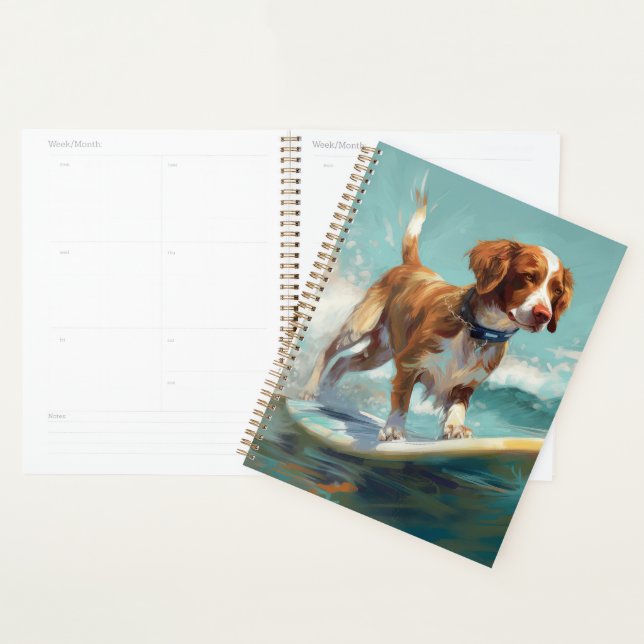 Agenda Pintura de surfe na praia de Brittany Spaniel (Exibição)