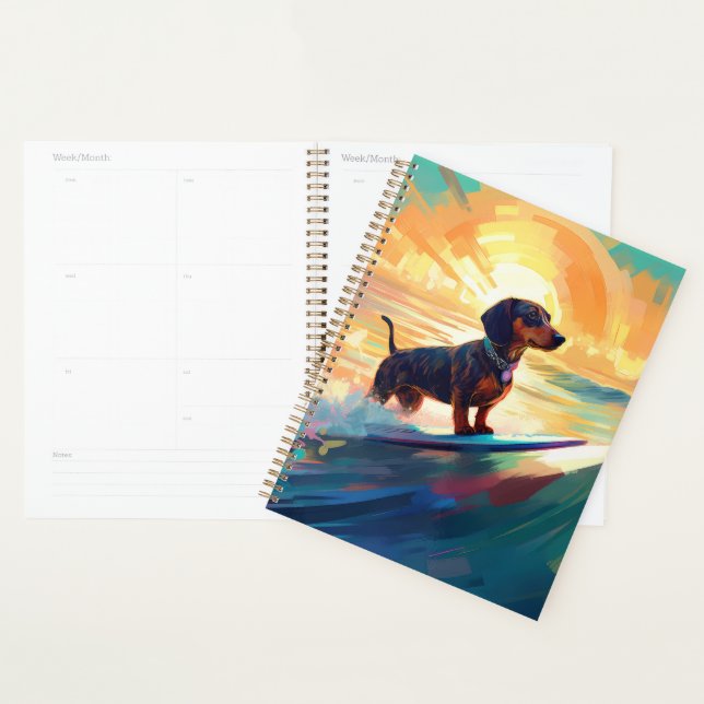 Agenda Pintura de surfe na praia de Dachshund (Exibição)