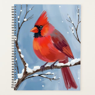 Agenda Pintura em Aquarela de Pássaro Vermelho Cardinal d