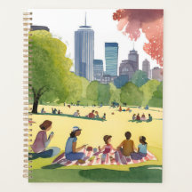 Piquenique no Boston Common | Pintura em Aquarela