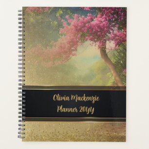 Agenda Pista Pessoal, Dourada Mist Floral Cherry Blossom.