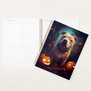 Agenda Pitbull de Halloween com Abóboras Assustador