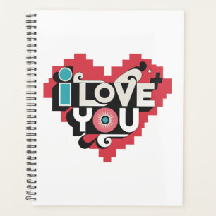 Agenda Pixel Heart Eu Te Amo Tipografia Retro