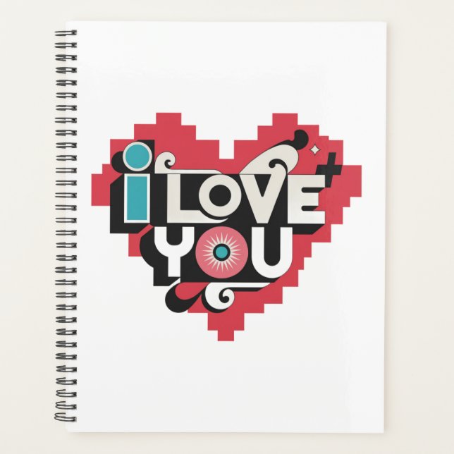 Agenda Pixel Heart Eu Te Amo Tipografia Retro (Frente)