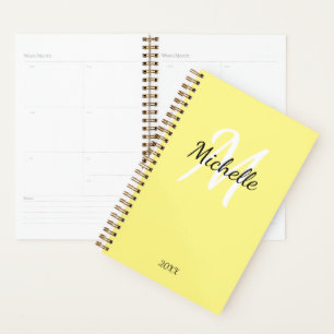 Agenda Pla Clássica Simples Elegante Monograma Amarelo e