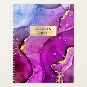 Agenda Placa de Ouro Abstrata com Tinta Roxa Nome/Data DI
