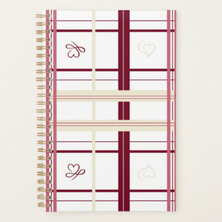 Agenda Plaid Hearts Spiral Planner- Whimsical Burgundy 