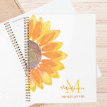 Agenda Planador de Refeições do Monograma de Girassol<br><div class="desc">Este planificador de farinha botânica é decorado com um girassol amarelo e monograma na tipografia da na moda. É facilmente personalizável e um presente de cozinha excelente para um amante de girassol. Original Watercolor © Michele Davies.</div>