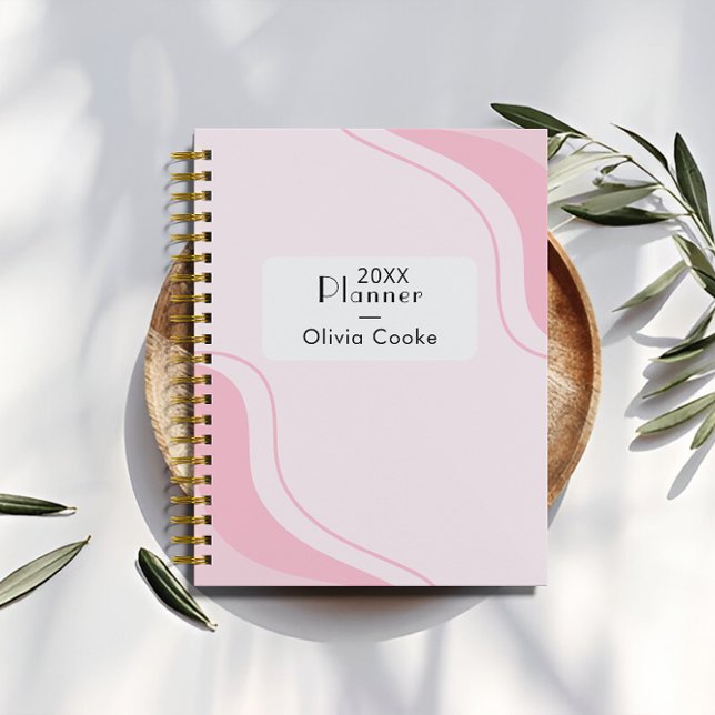 Agenda Planeador Anual Personalizado Rosa Com Nome Person (Pink Personalized Yearly Planner With Custom Name)