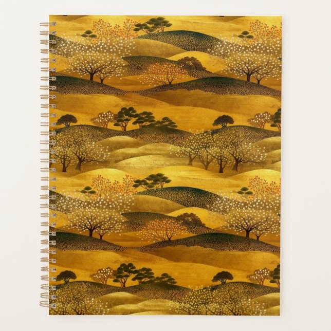 Agenda Planeador Chiyogami para Paisagem ouro (Frente)