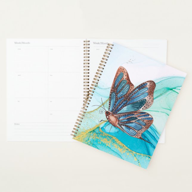 Agenda Planeador de Aquarela Azul Borboleta (Exibição)