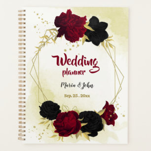 Agenda Planeador de casamento de flores negras e vermelha