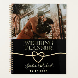 Agenda Planeador de Casamento de Fotos Negra Elegante