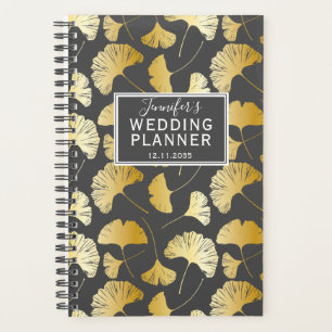 Agenda Planeador de Casamento de Padrão de Ginkgo Dourado