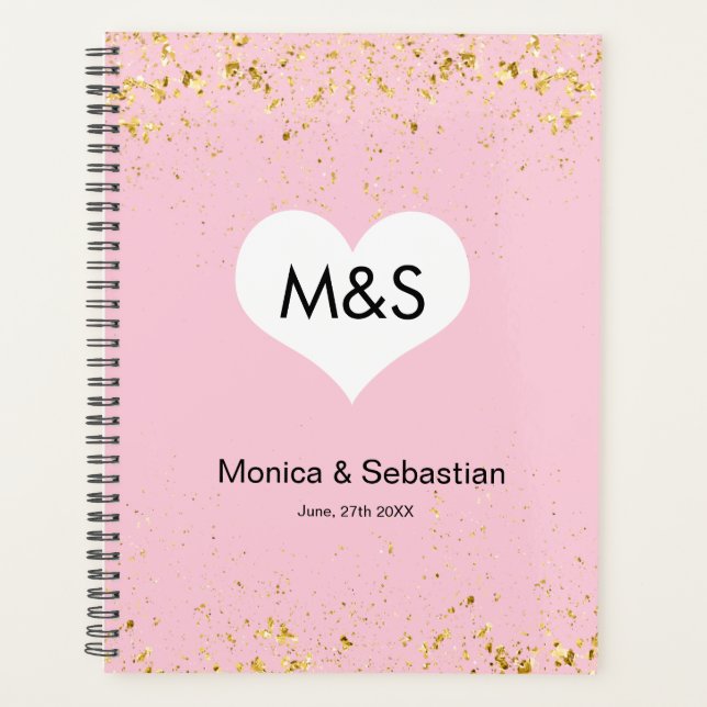 Agenda Planeador de Casamento de Sparkles Dourados Rosa (Frente)
