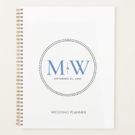 Agenda Planeador de Casamento do Monograma Azul Elegante
