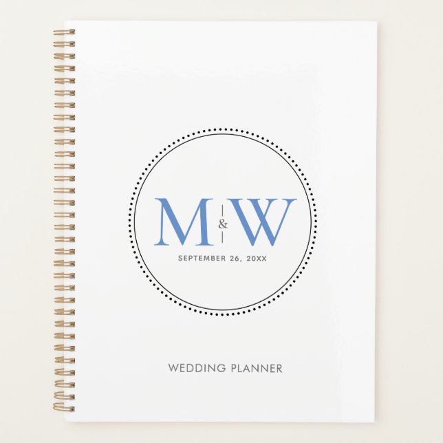 Agenda Planeador de Casamento do Monograma Azul Elegante (Frente)