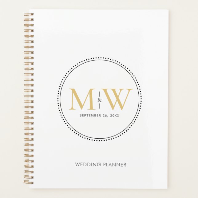 Agenda Planeador de Casamento do Monograma Dourado Elegan (Frente)