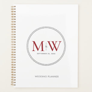 Agenda Planeador de Casamento do Monograma Vermelho Elega
