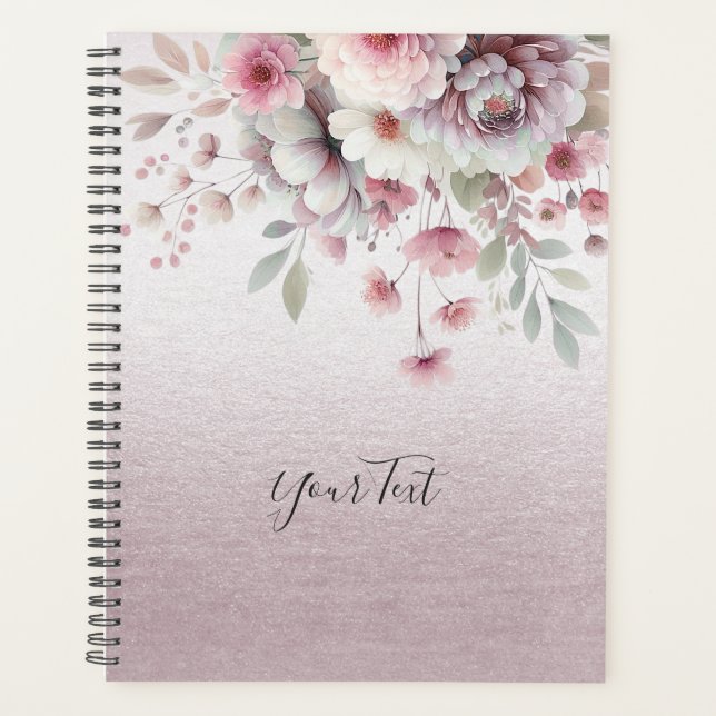 Agenda Planeador de Casamento Floral Branco-Rosa Moderno (Frente)