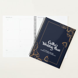 Agenda Planeador de Casamento Floral de marinho e ouro