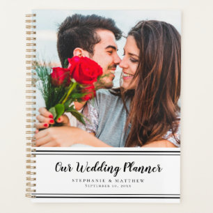 Agenda Planeador de Casamento Preto e Branco Moderno de F