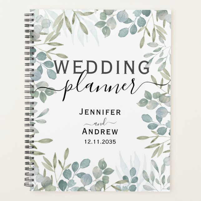 Agenda Planeador de Casamento Rustic Eucalyptus Greenery  (Frente)