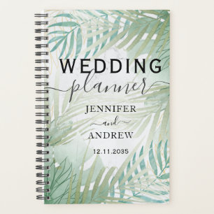 Agenda Planeador de Casamento Verde da Folhagem Tropical 