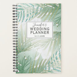 Agenda Planeador de Casamento Verde da Folhagem Tropical