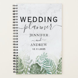 Agenda Planeador de Casamento Verde da Folhagem Tropical 