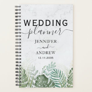 Agenda Planeador de Casamento Verde da Folhagem Tropical 