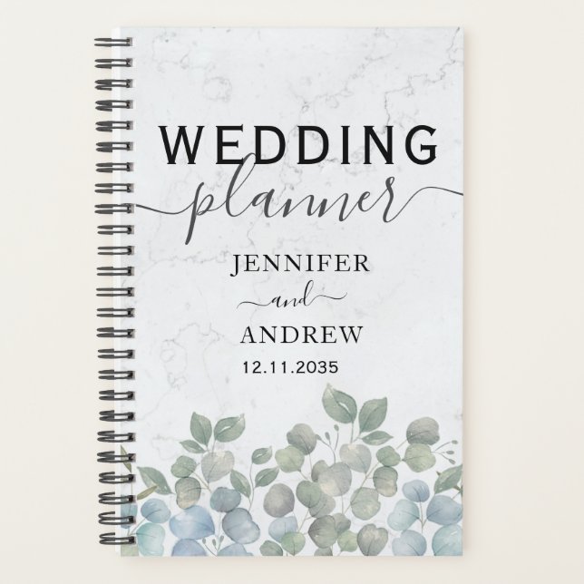 Agenda Planeador de Casamento Verde do Moderno Eucalyptus (Frente)