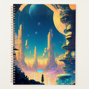 Agenda Planeador de Cidade Futurística com Ficção Científ
